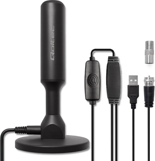 vnútorná TV anténa DVB-T2 so zosilňovačom a magnetickou základňou, 4K, 28 dBi, 5 m kábel