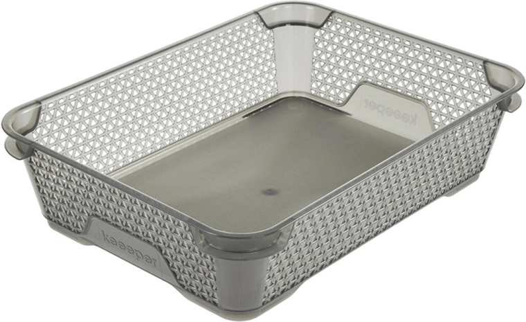 Stohovateľný úložný košík A5, 26,5 × 20 × 7 cm, sivý plast
