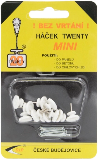Háčik TWENTY mini z polyamidu, biely, 10 ks