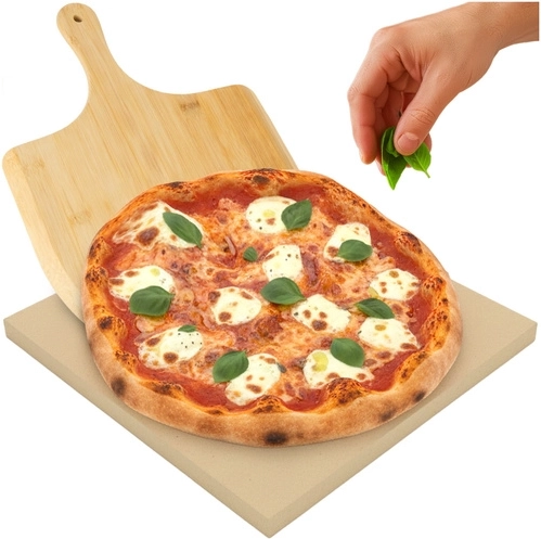 Kameň na pizzu Ruhhy 38 × 36 cm s bambusovou lopatkou 2v1 (kordierit)