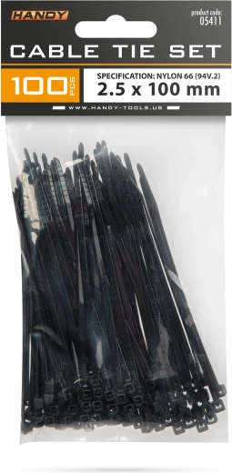 Čierne sťahovacie pásky 100 × 2,5 mm, 100 ks