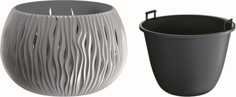 Kvetináč Sandy Bowl s vložkou 37 cm – sivý kameň