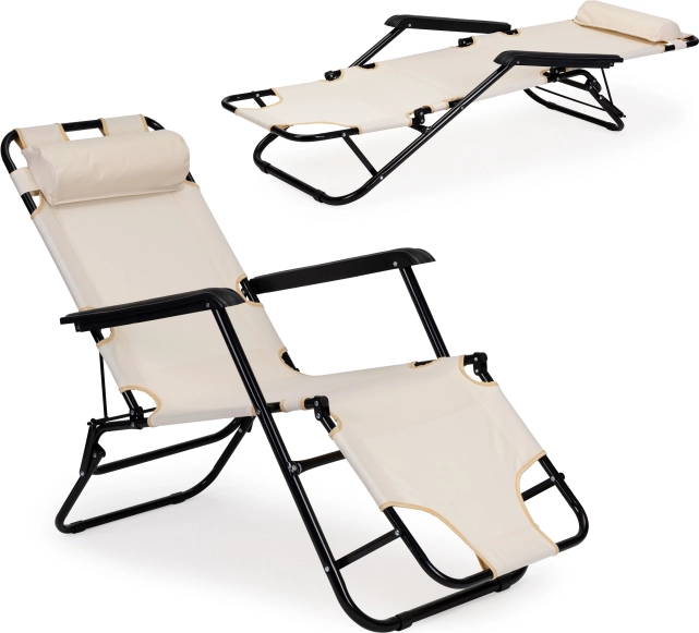 Záhradné lehátko MultiGarden s opierkou hlavy, skladacie, béžové