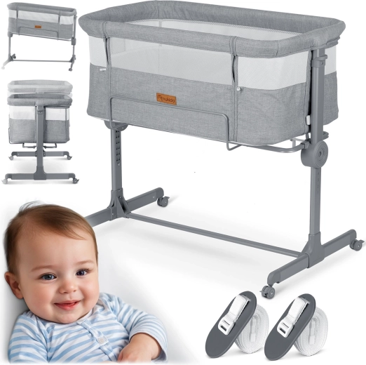 Prístavná postieľka s matracom NUKIDO, sivá