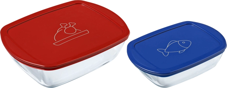 Sada obdĺžnikových sklenených dóz PYREX 1,2 l a 2,5 l