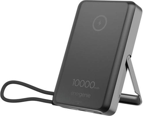 Energenie magnetická bezdrôtová powerbanka 10 000 mAh so stojančekom, čierna