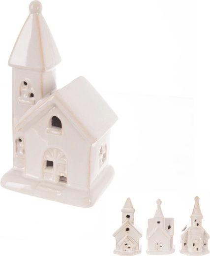Porcelánový kostol s LED osvetlením biely (4 varianty)