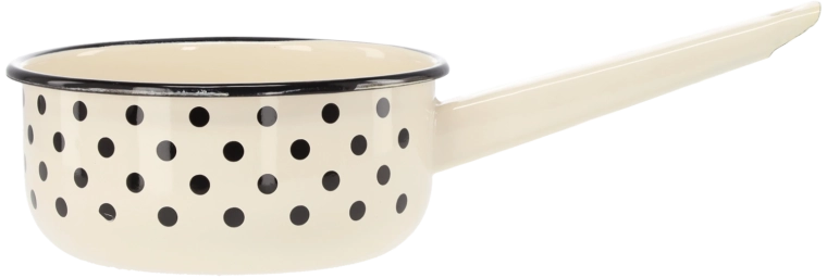 Smaltovaný rajnák s rukoväťou 1,5 l, 16 cm, biely s bodkami