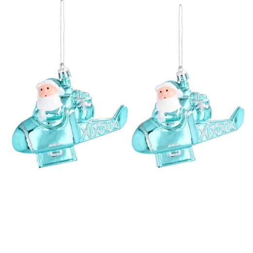 Vianočné závesné ozdoby Santa v lietadle, sada 2 ks