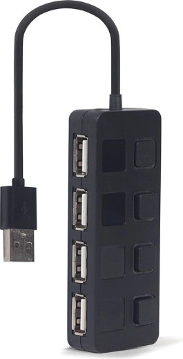 USB 2.0 rozbočovač 4-portový s vypínačmi, čierny – 1 kus