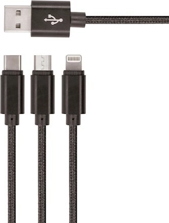 Setty nylonový USB kábel 3v1 microUSB, Lightning, USB‑C 1 m – čierny
