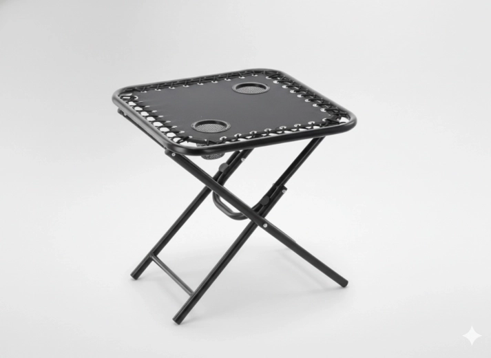 Skladací turistický stolík 50 × 50 × 50 cm s držiakmi na nápoje, čierny