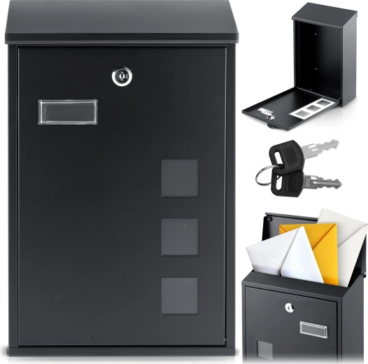 Poštová schránka kovová 39,5 × 25,5 × 12 cm čierna s horným vhozom