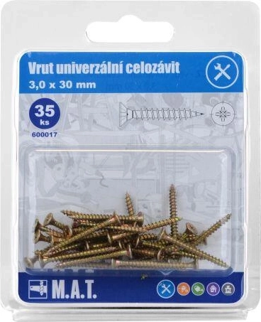 Univerzálny vrut celozávit 3,0 × 30 mm, pozink, 35 ks