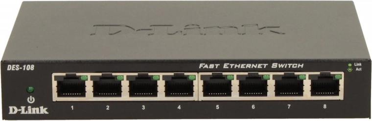 D-Link DES-108 osemporový Fast Ethernetový switch v kovovom vyhotovení