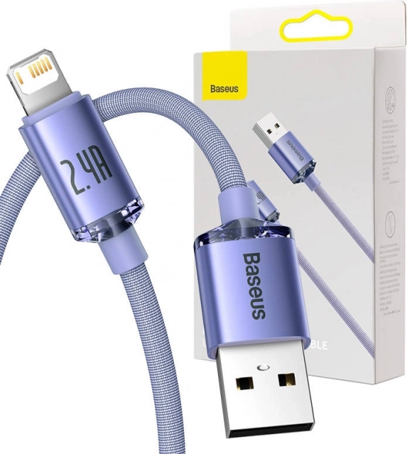 USB kábel Baseus Crystal Shine na Lightning, 2,4A, 2m, fialový