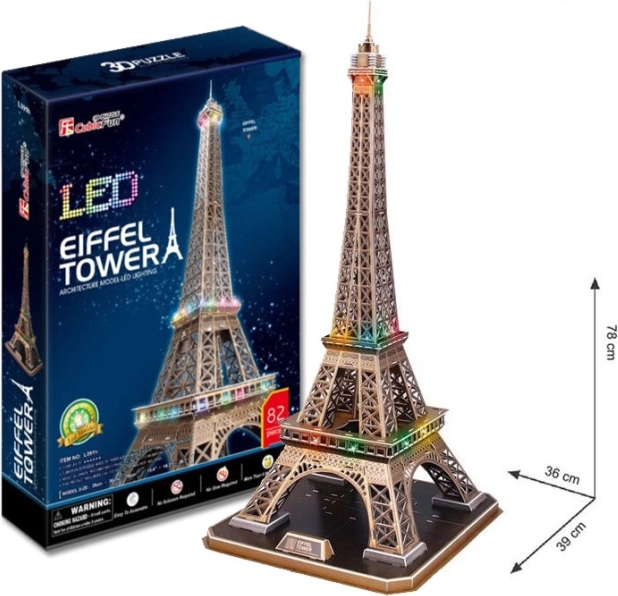 CUBICFUN svietiace 3D puzzle Eiffelova veža s LED osvetlením, 84 dielikov