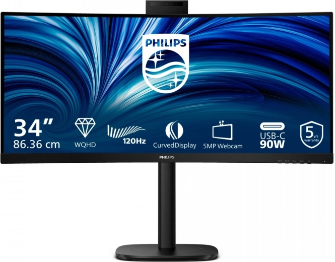 Zakrivený 34" monitor PHILIPS 34B2U3600CH s USB‑C, KVM a webkamerou