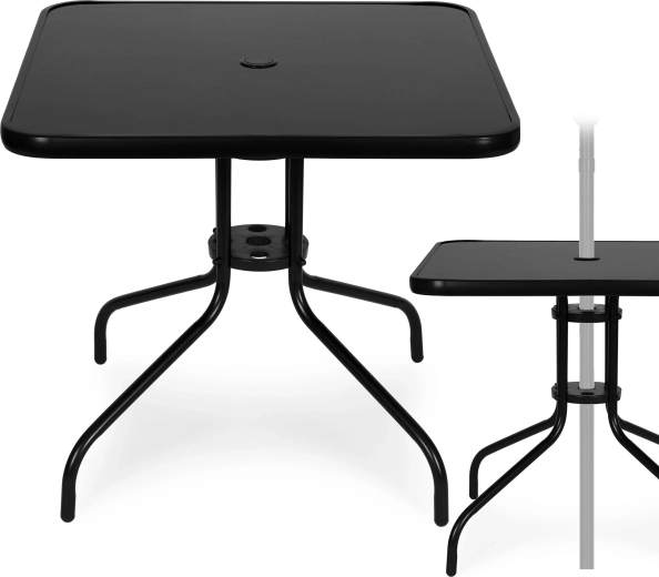 Štvorcový záhradný stôl 80 cm z tvrdeného skla s otvorom pre slnečník MultiGarden
