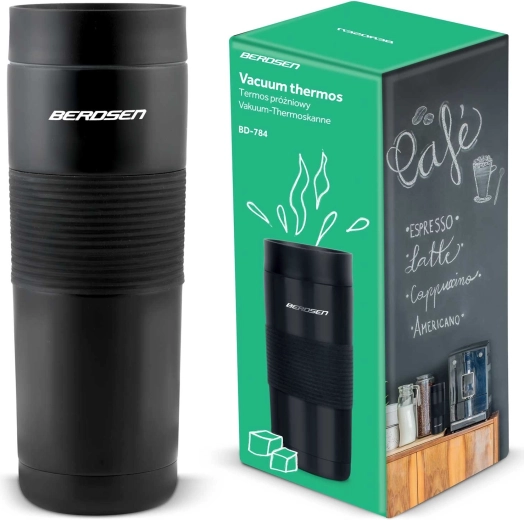 Termoska na nápoje 590 ml BERDSEN so slamkou, čierna