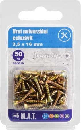 Univerzálne skrutky s plným závitom 3,5 × 16 mm, pozinkované, 50 ks