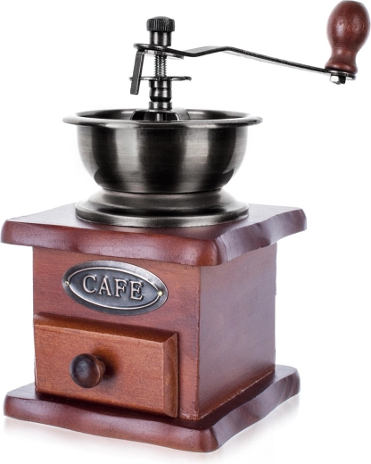 Ručný mlynček na kávu CAFE z dreva a kovu s keramickým mlecím mechanizmom