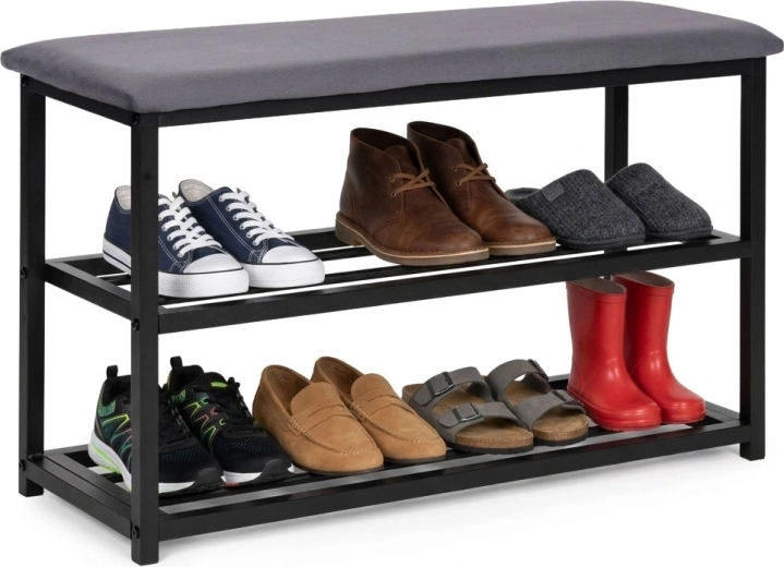 Čalúnená lavica na topánky 80 cm so sedákom a 2 policami ModernHome