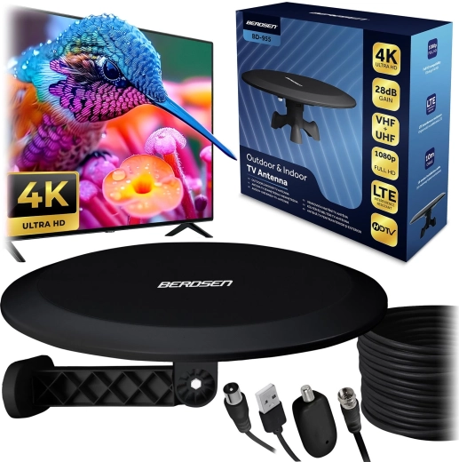 Vnútorná a vonkajšia TV anténa Ultra HD 4K BERDSEN BD-955 čierna