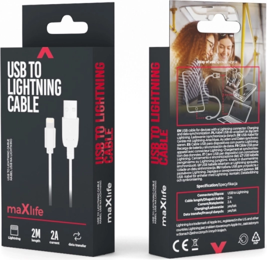 Maxlife USB–Lightning kábel 2 m biely