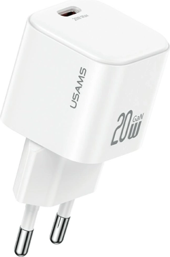USAMS JO Series 20W GaN sieťová nabíjačka USB-C + kábel USB-C/Lightning 1 m biela