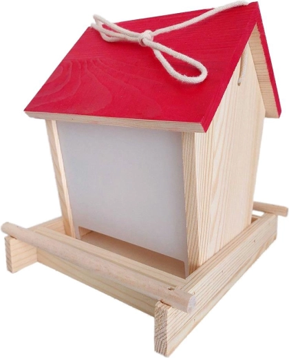 Vtáčie kŕmidlo so strieškou z borovicového dreva