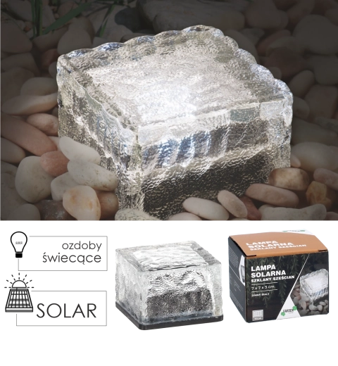 Solárne záhradné svetlo sklenená kocka 7 × 7 × 5 cm, studená biela