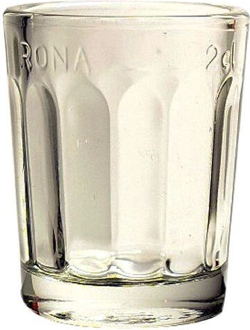Pohárik na panáky 20 ml s cejchom, číra sklenená odlivka