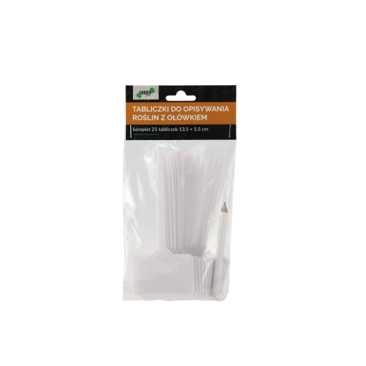 Súprava 25 bielych plastových záhradných štítkov s ceruzkou 13,5 × 5,5 cm