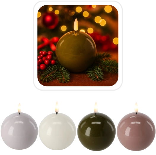 LED vosková guľa 8,5 cm – dekoratívna sviečka s realistickým plameňom