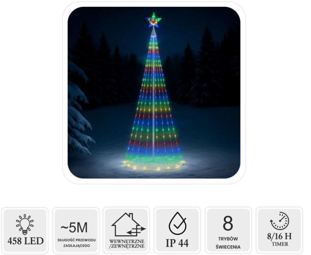 LED kužeľový vianočný stromček s hviezdou 3 m, 458 LED, multicolor, na vnútorné aj vonkajšie použitie