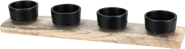 Sviečnik na štyri sviečky z dreva a kovu, čierny, 30,5 × 6 × 4,5 cm