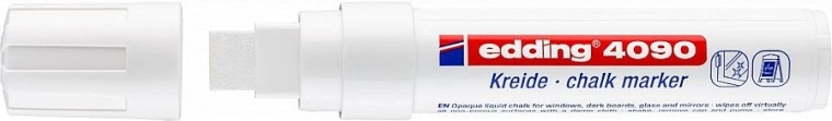 Kriedový popisovač edding 4090 biely – tekutá krieda so širokým hrotom