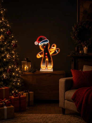 Vianočná 3D dekorácia perníkový panáčik so zrkadlovým infinity LED efektom 50,9 cm – 1 kus