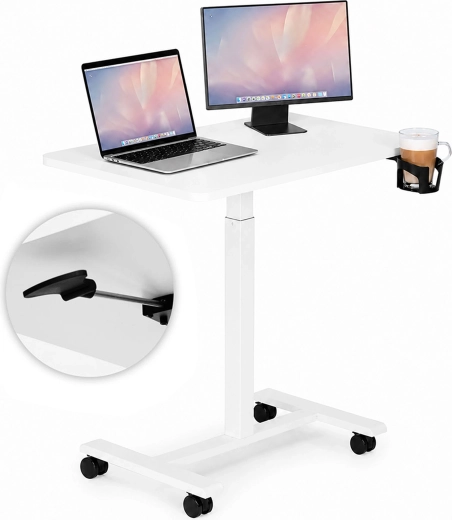 Pojazdný výškovo nastaviteľný stolík na notebook ModernHome 70 × 48 cm biely