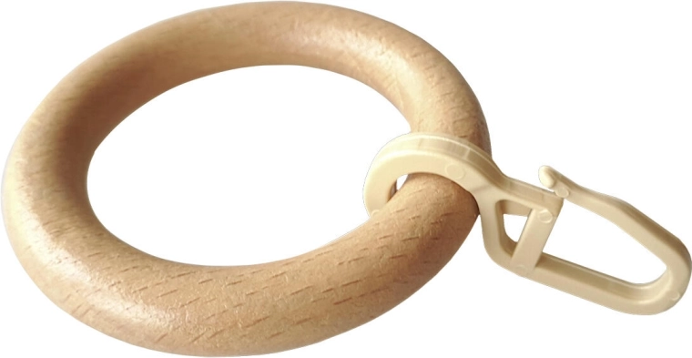 Drevené závesné krúžky s háčikom, prírodný lak (10 ks)