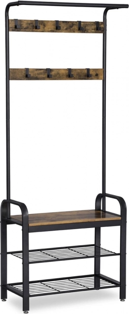 Vešiak, stojan na oblečenie, drevený stojan na topánky, LOFT
