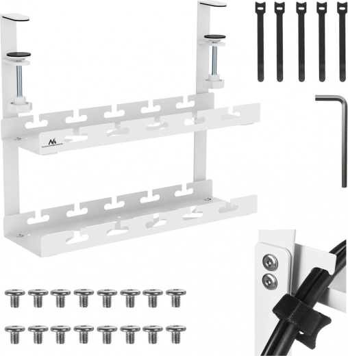 podstolový organizér káblov MACLEAN, 2 úrovne, biely