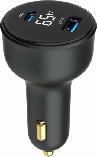 Rýchla autonabíjačka 2× USB‑A + USB‑C PD s LCD, 65 W, čierna