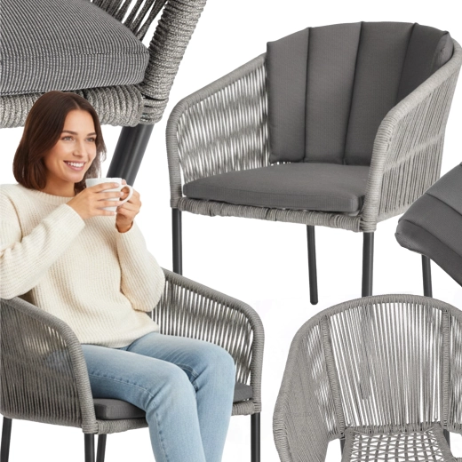 Záhradná stolička Victoria z polyratanu s poduškou, sivá