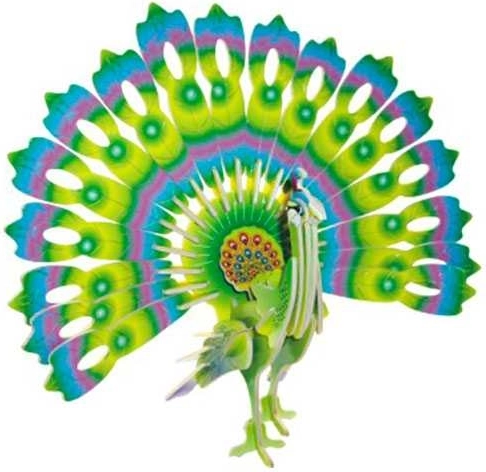 Drevené 3D puzzle Páv farebný