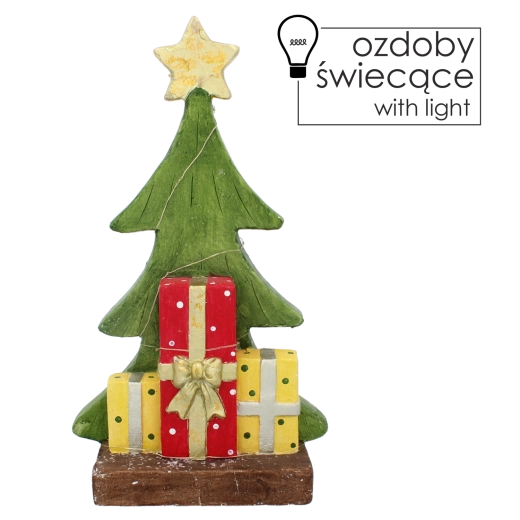 Vianočná figúrka – stromček s darčekmi s LED osvetlením 45,5 cm