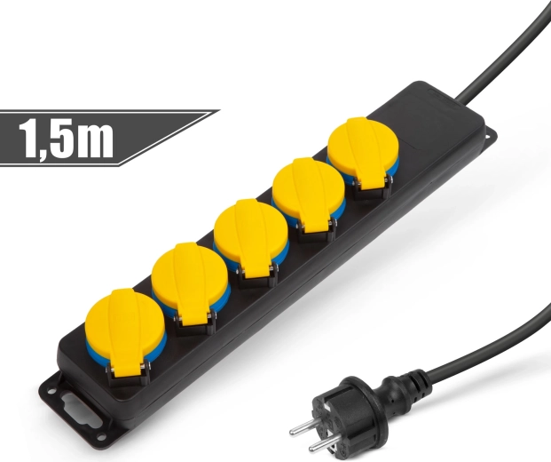 Vonkajší predlžovací prívod s krytom, 1,5 m, 5× 230 V, IP44