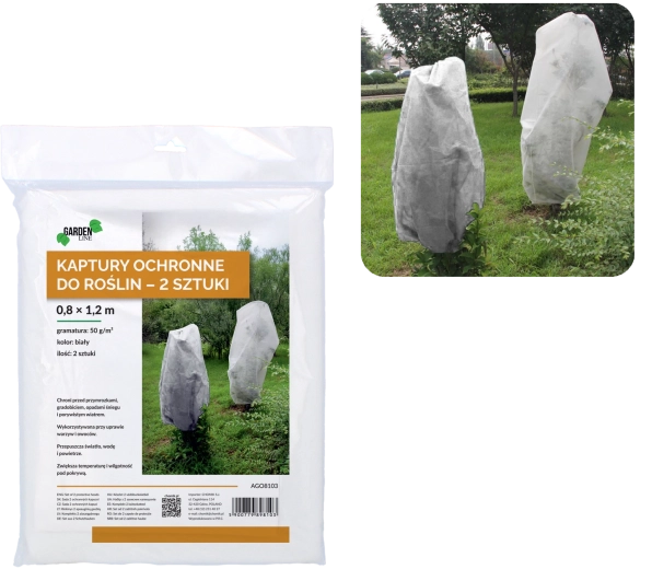 Ochranné zimné kryty na rastliny 0,8 × 1,2 m, biela 50 g (2 ks)