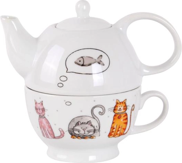 Porcelánová kanvička so šálkou TORO 450 ml – mačka a pes